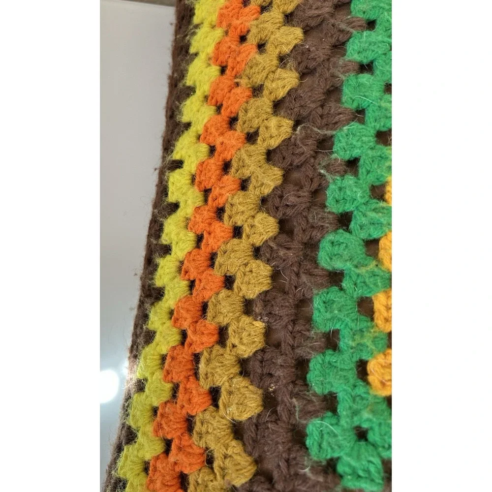 Vintage 2 Granny Square Crochet Throw Pillow & Case Rainbow Handmade Decorative